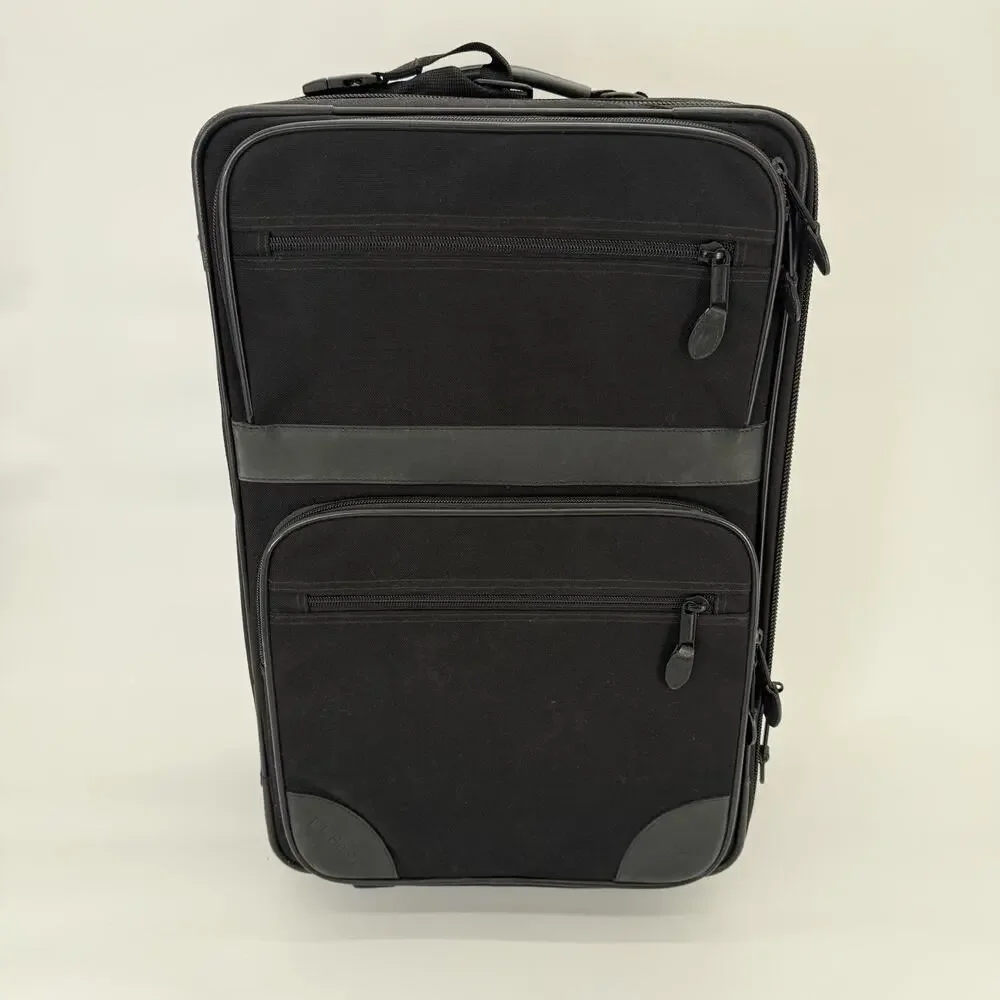 LL Bean 22” Rolling Suitcase Carry On Luggage Travel Bag Leather Trim Wheeled